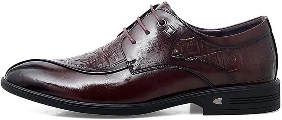 Dress Formal Shoes for Men Lace Up Crocodile Print Split Toe Vegan Leather Resistant Non Slip Rubber Sole Block Heel Anti-Slip Classic