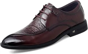 Dress Formal Shoes for Men Lace Up Crocodile Print Split Toe Vegan Leather Resistant Non Slip Rubber Sole Block Heel Anti-Slip Classic