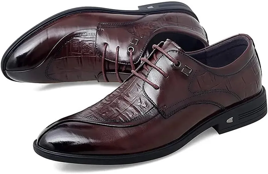 Dress Formal Shoes for Men Lace Up Crocodile Print Split Toe Vegan Leather Resistant Non Slip Rubber Sole Block Heel Anti-Slip Classic