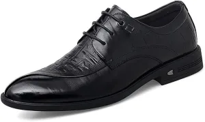 Dress Formal Shoes for Men Lace Up Crocodile Print Split Toe Vegan Leather Resistant Non Slip Rubber Sole Block Heel Anti-Slip Classic