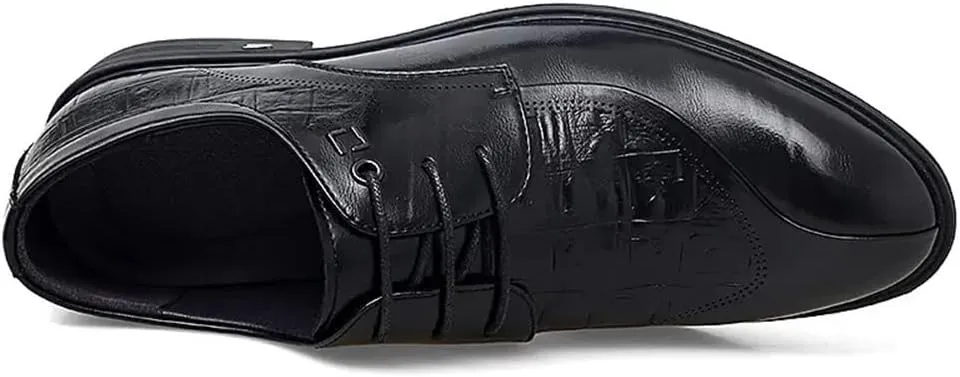 Dress Formal Shoes for Men Lace Up Crocodile Print Split Toe Vegan Leather Resistant Non Slip Rubber Sole Block Heel Anti-Slip Classic