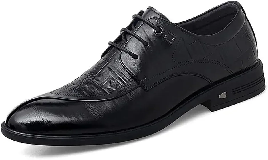 Dress Formal Shoes for Men Lace Up Crocodile Print Split Toe Vegan Leather Resistant Non Slip Rubber Sole Block Heel Anti-Slip Classic