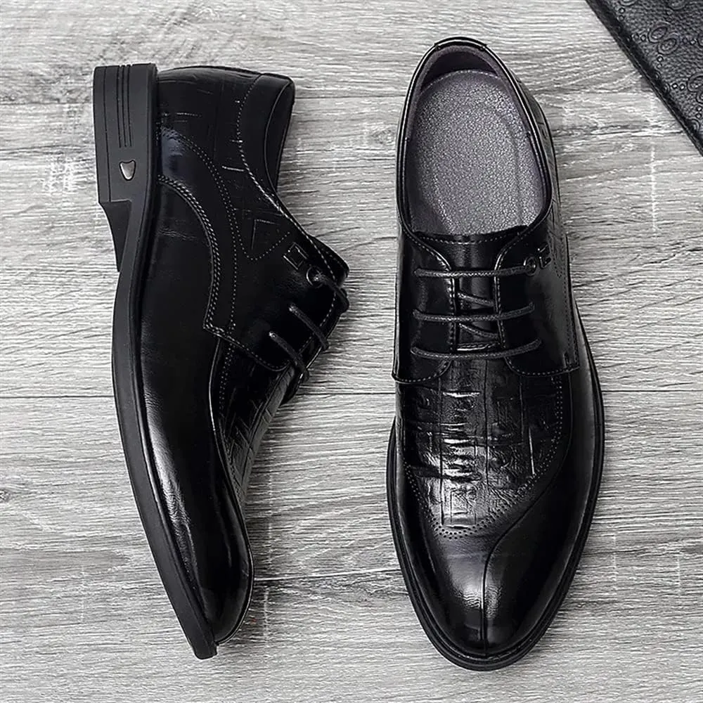 Dress Formal Shoes for Men Lace Up Crocodile Print Split Toe Vegan Leather Resistant Non Slip Rubber Sole Block Heel Anti-Slip Classic