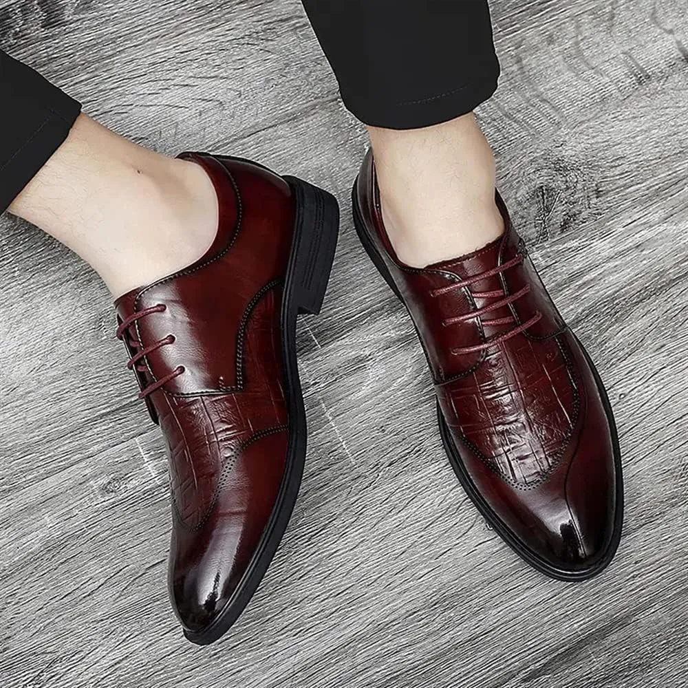 Dress Formal Shoes for Men Lace Up Crocodile Print Split Toe Vegan Leather Resistant Non Slip Rubber Sole Block Heel Anti-Slip Classic