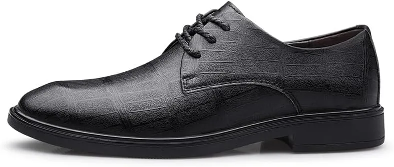 Dress Formal Shoes for Men Lace Up Plaid Embossed Vegan Leather Derby Shoes Low Top Non Slip Anti-Slip Prom