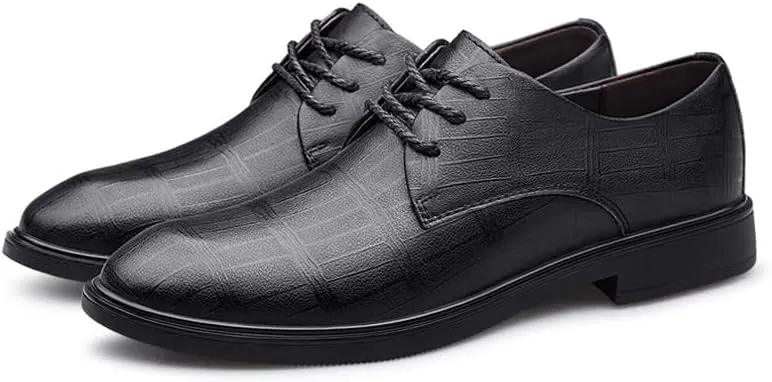 Dress Formal Shoes for Men Lace Up Plaid Embossed Vegan Leather Derby Shoes Low Top Non Slip Anti-Slip Prom