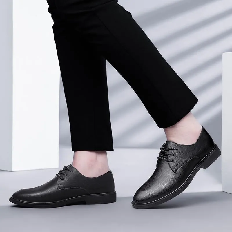 Dress Formal Shoes for Men Lace Up Plaid Embossed Vegan Leather Derby Shoes Low Top Non Slip Anti-Slip Prom