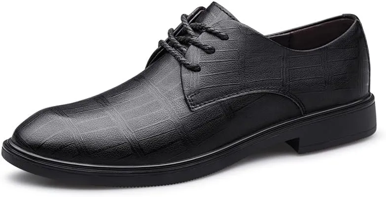Dress Formal Shoes for Men Lace Up Plaid Embossed Vegan Leather Derby Shoes Low Top Non Slip Anti-Slip Prom