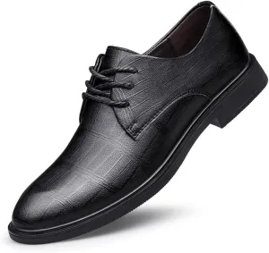 Dress Formal Shoes for Men Lace Up Plaid Embossed Vegan Leather Derby Shoes Low Top Non Slip Anti-Slip Prom