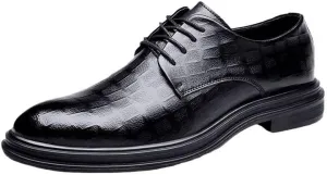 Dress Formal Shoes for Men Lace Up Pointed Toe Vegan Leather Plaid Derby Shoes Anti-Slip Slip Resistant Block Heel Non Slip Rubber Sole Business