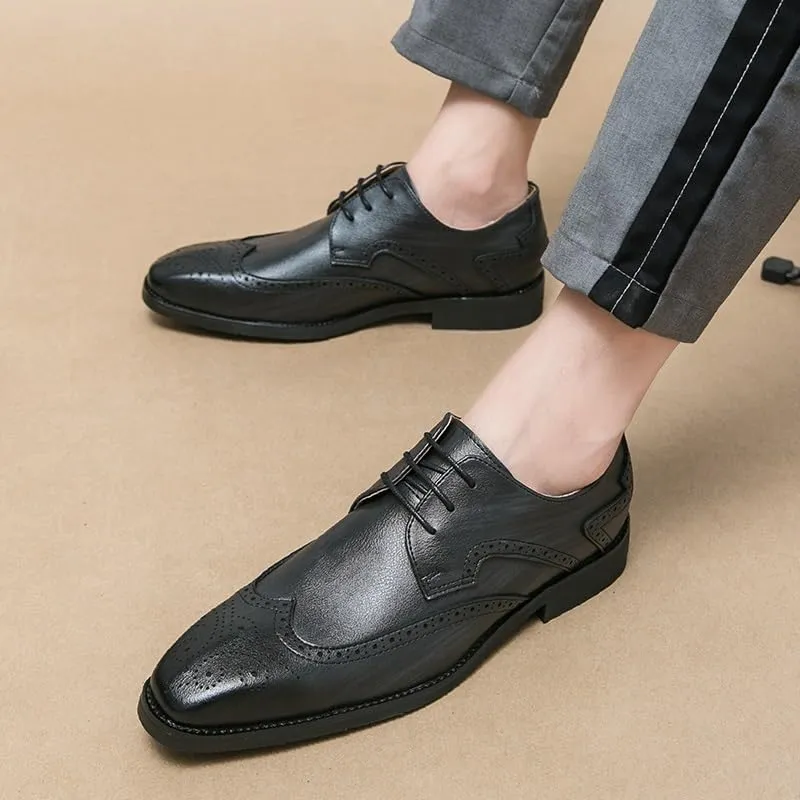 Dress Formal Shoes for Men Lace Up Square Toe Brogue Embossed Wingtips Derby Shoes Vegan Leather Non Slip Anti-Slip Rubber Sole Wedding