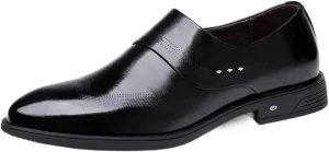Dress Formal Shoes for Men Slip On Wing tip Burnished Toe Vegan Leather Slip Resistant Low Top Anti-Slip Block Heel Working (Color : Black, Size : 9)