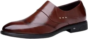 Dress Formal Shoes for Men Slip On Wing tip Burnished Toe Vegan Leather Slip Resistant Low Top Anti-Slip Block Heel Working (Color : Brown, Size : 8.5)