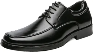 Dress Oxford for Men Lace Up Apron Toe Square Toe Derby Shoes Vegan Leather Anti-Slip Slip Resistant Low Top Prom (Color : Black, Size : 12)
