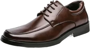 Dress Oxford for Men Lace Up Apron Toe Square Toe Derby Shoes Vegan Leather Anti-Slip Slip Resistant Low Top Prom (Color : Brown, Size : 7)