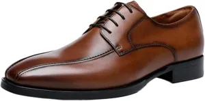 Dress Oxford for Men Lace Up Bike Toe Derby Shoes Vegan Leather Anti-Slip Rubber Sole Block Heel Non Slip Low Top Business (Color : Brown, Size : 7)