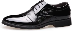 Dress Oxford for Men Lace Up Derby Shoes Round Toe Shiny Vegan Leather Anti-Slip Rubber Sole Slip Resistant Party (Color : Black, Size : 8)