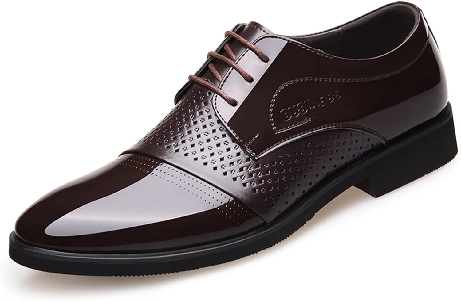 Dress Oxford for Men Lace Up Derby Shoes Round Toe Shiny Vegan Leather Anti-Slip Rubber Sole Slip Resistant Party