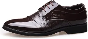 Dress Oxford for Men Lace Up Derby Shoes Round Toe Shiny Vegan Leather Anti-Slip Rubber Sole Slip Resistant Party