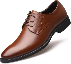 Dress Oxford for Men Lace Up Derby Shoes Round Toe Vegan Leather Non Slip Low Top Slip Resistant Anti-Slip Rubber Sole Classic