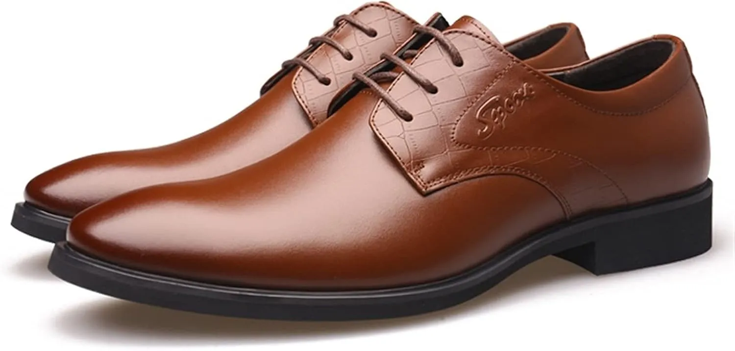Dress Oxford for Men Lace Up Derby Shoes Round Toe Vegan Leather Non Slip Low Top Slip Resistant Anti-Slip Rubber Sole Classic