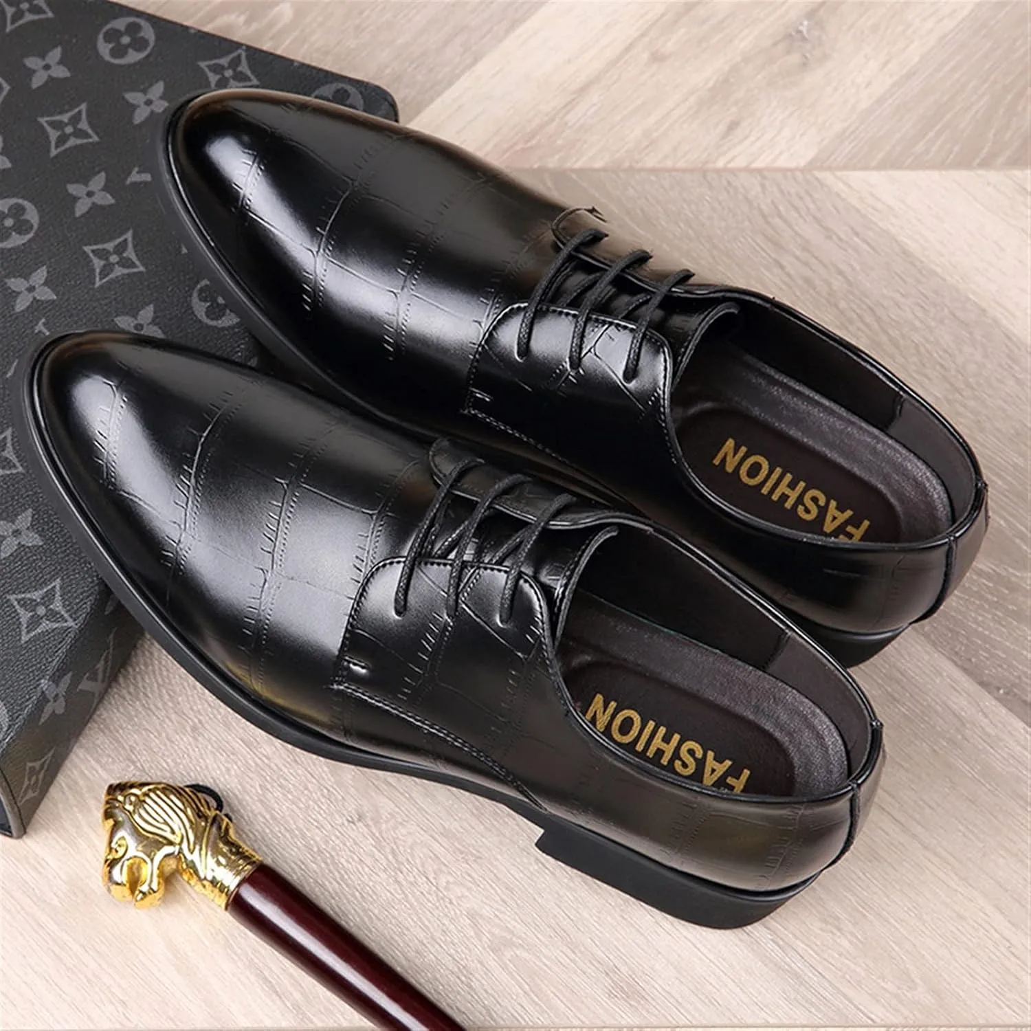 Dress Oxford for Men Lace Up Floral Derby Shoes Round Toe Vegan Leather Rubber Sole Block Heel Non Slip Low Top Party
