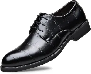 Dress Oxford for Men Lace Up Floral Derby Shoes Round Toe Vegan Leather Rubber Sole Block Heel Non Slip Low Top Party