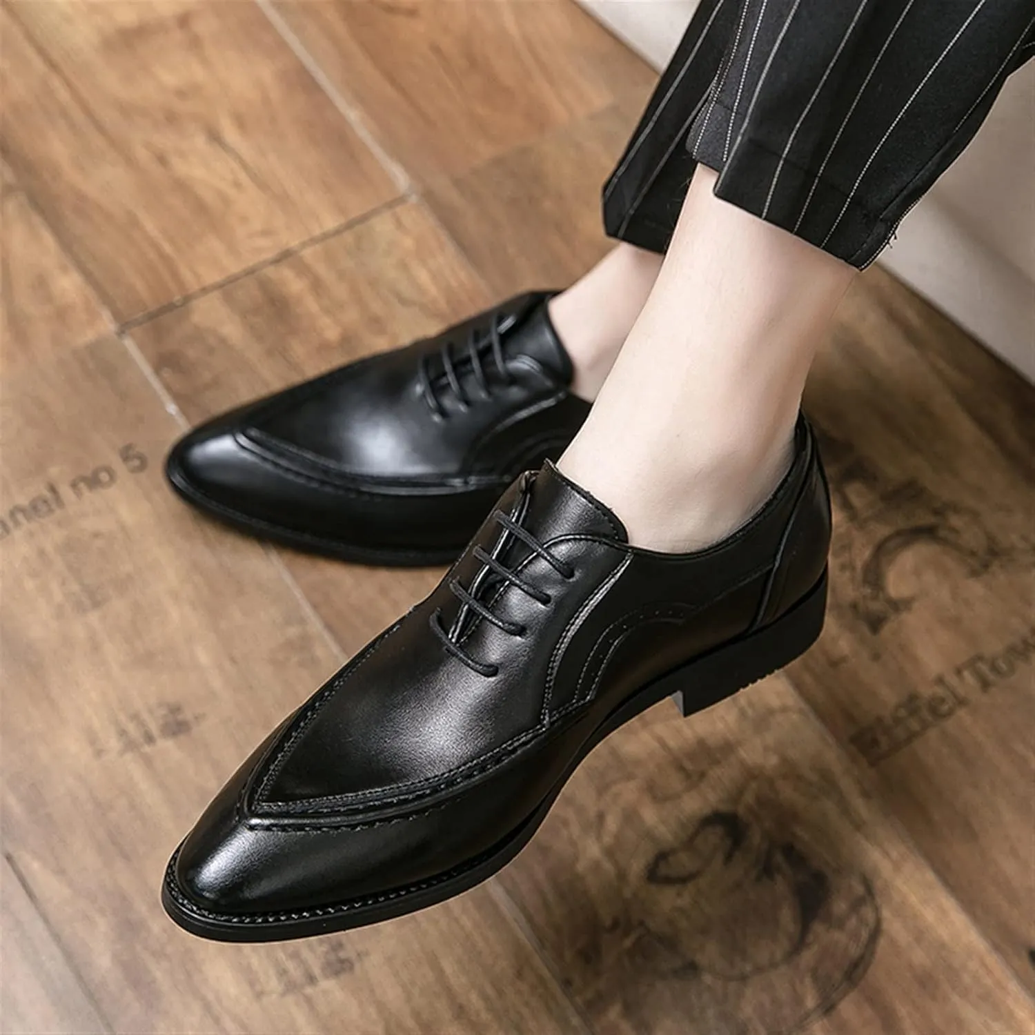 Dress Oxford for Men Lace Up Pointed Burnished Toe Vegan Leather Rubber Sole Resistant Non Slip Classic