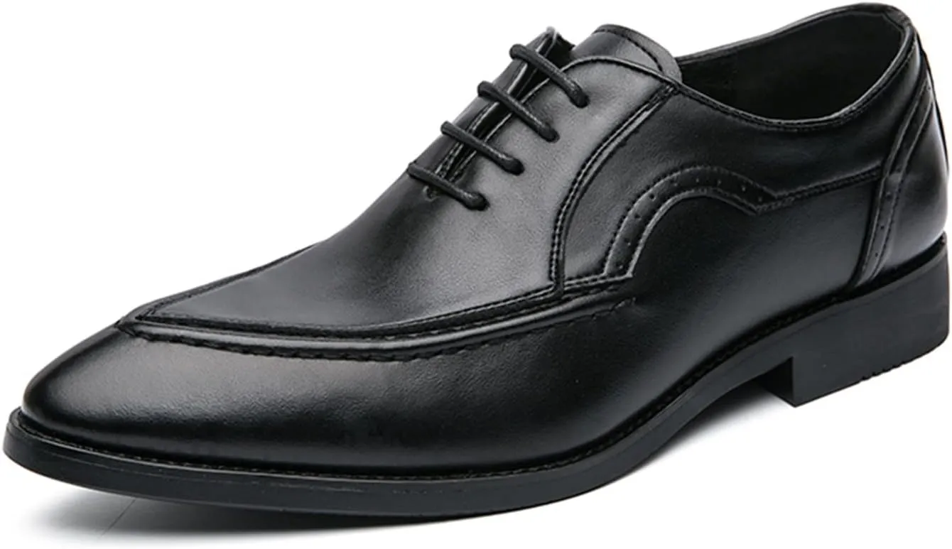 Dress Oxford for Men Lace Up Pointed Burnished Toe Vegan Leather Rubber Sole Resistant Non Slip Classic