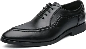 Dress Oxford for Men Lace Up Pointed Burnished Toe Vegan Leather Rubber Sole Resistant Non Slip Classic