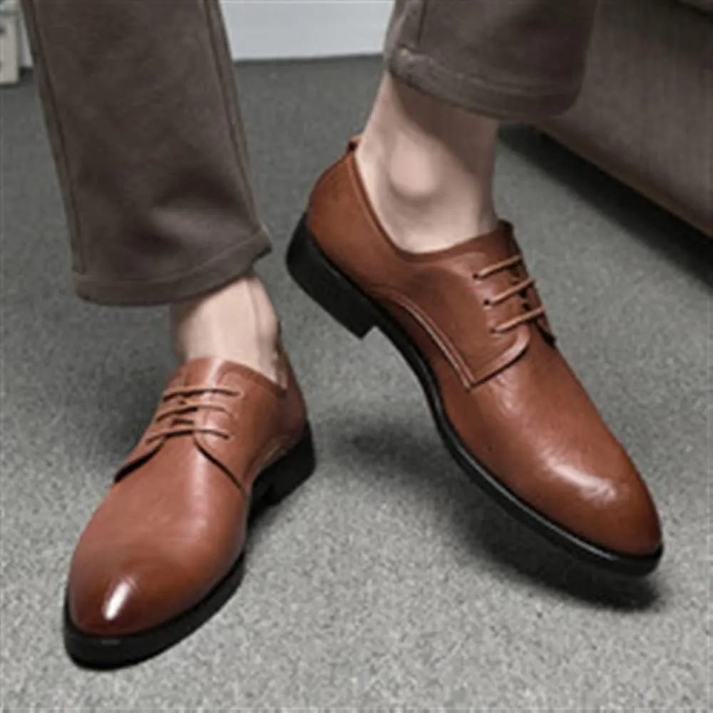 Dress Oxford for Men Lace Up Pointed Toe Derby Shoes Vegan Leather Block Heel Non Slip Low Top Rubber Sole Anti-Slip Classic
