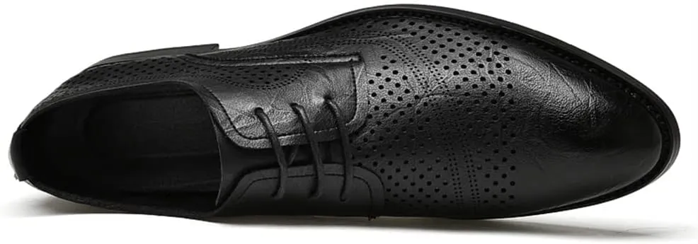 Dress Oxford for Men Lace Up Pointed Toe Derby Shoes Vegan Leather Block Heel Non Slip Low Top Rubber Sole Anti-Slip Classic