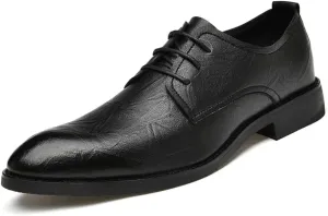 Dress Oxford for Men Lace Up Pointed Toe Derby Shoes Vegan Leather Block Heel Non Slip Low Top Rubber Sole Anti-Slip Classic