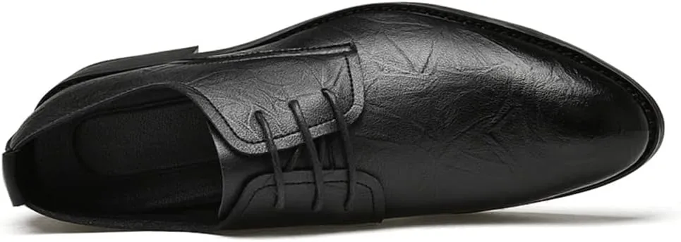 Dress Oxford for Men Lace Up Pointed Toe Derby Shoes Vegan Leather Block Heel Non Slip Low Top Rubber Sole Anti-Slip Classic