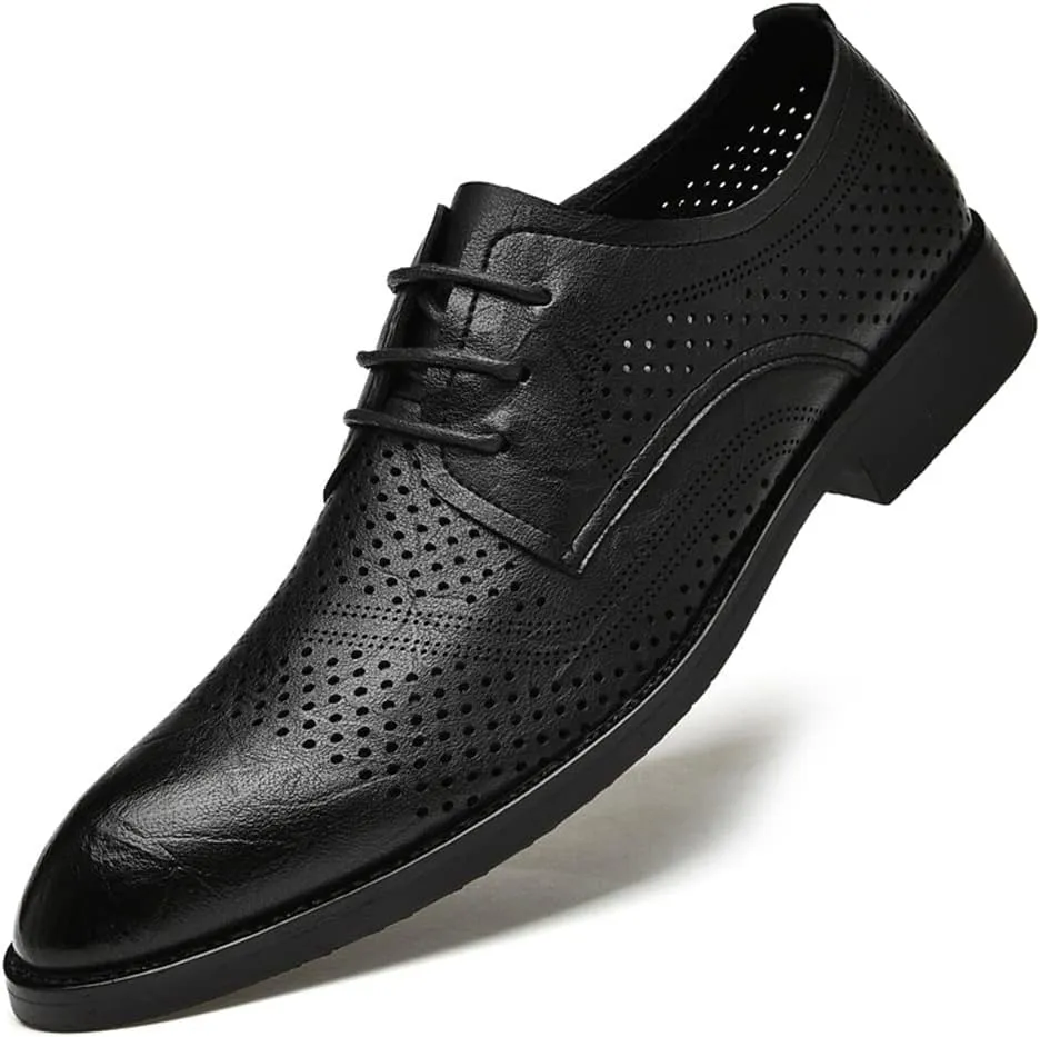 Dress Oxford for Men Lace Up Pointed Toe Derby Shoes Vegan Leather Block Heel Non Slip Low Top Rubber Sole Anti-Slip Classic