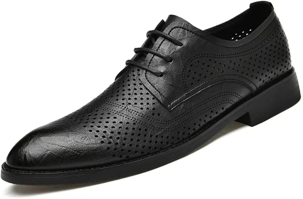 Dress Oxford for Men Lace Up Pointed Toe Derby Shoes Vegan Leather Block Heel Non Slip Low Top Rubber Sole Anti-Slip Classic
