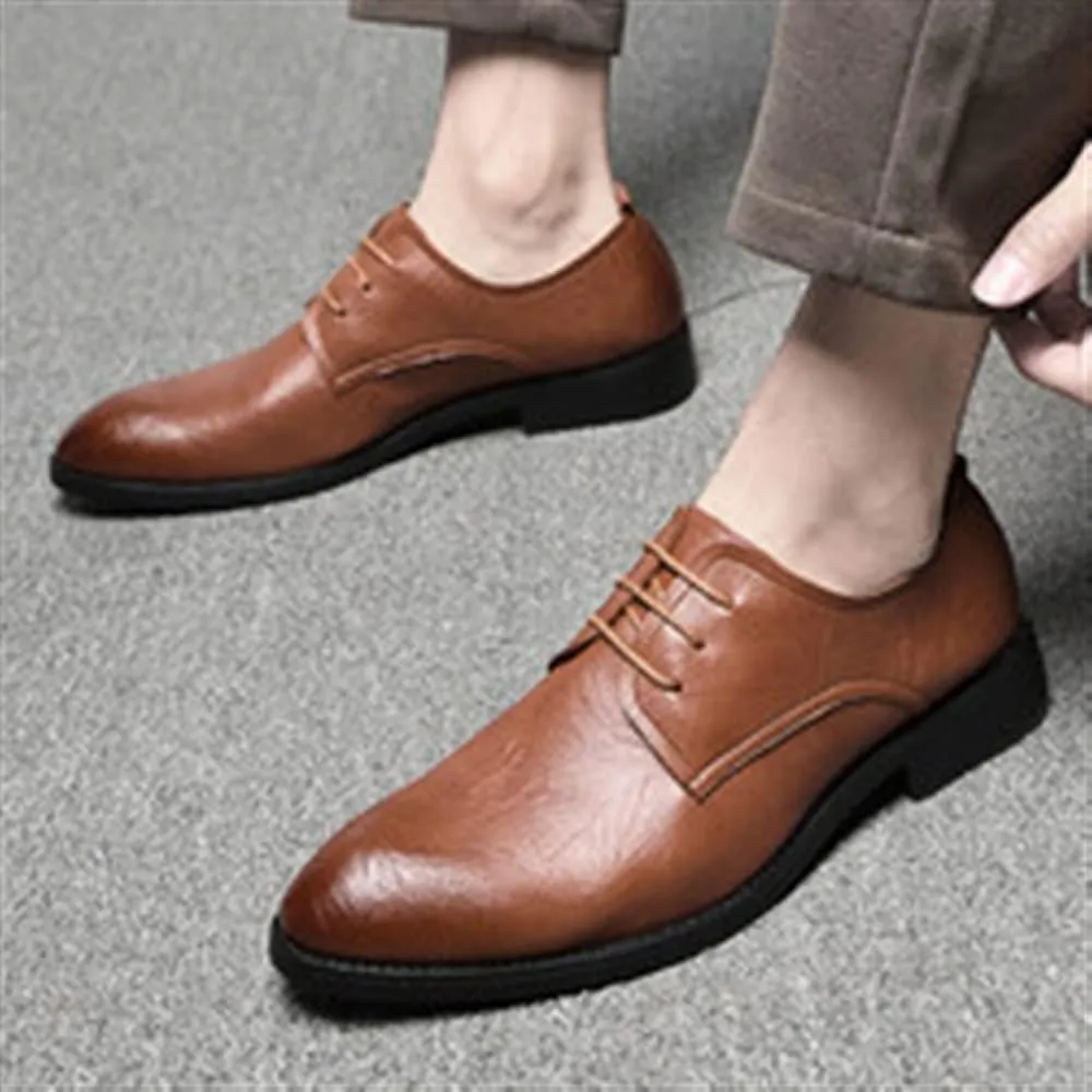 Dress Oxford for Men Lace Up Pointed Toe Derby Shoes Vegan Leather Block Heel Non Slip Low Top Rubber Sole Anti-Slip Classic