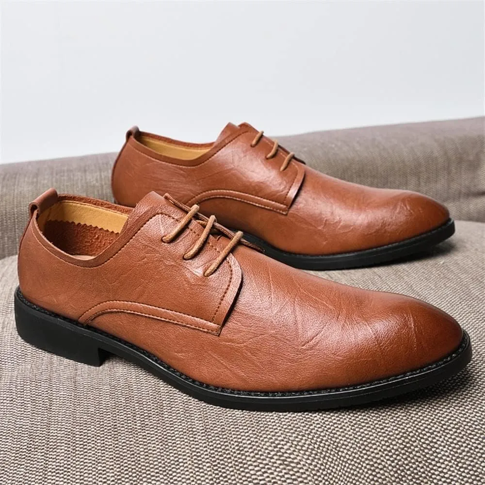 Dress Oxford for Men Lace Up Pointed Toe Derby Shoes Vegan Leather Block Heel Non Slip Low Top Rubber Sole Anti-Slip Classic
