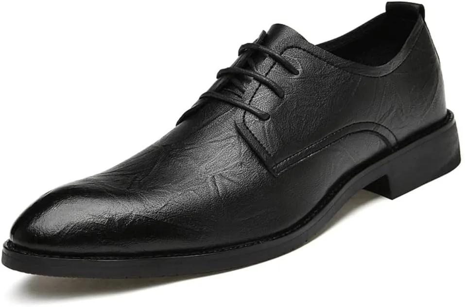 Dress Oxford for Men Lace Up Pointed Toe Derby Shoes Vegan Leather Block Heel Non Slip Low Top Rubber Sole Anti-Slip Classic