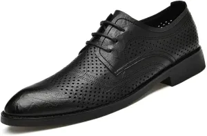 Dress Oxford for Men Lace Up Pointed Toe Derby Shoes Vegan Leather Block Heel Non Slip Low Top Rubber Sole Anti-Slip Classic