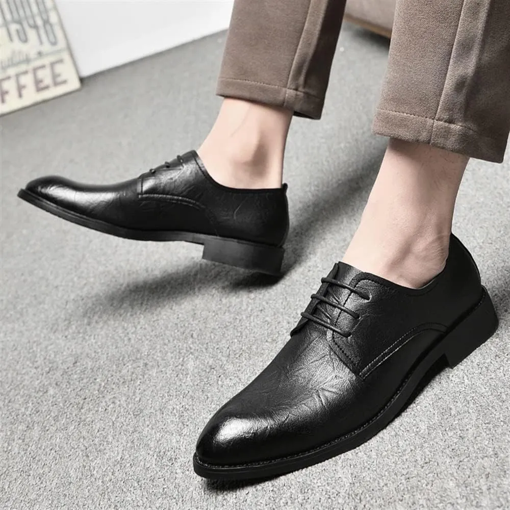 Dress Oxford for Men Lace Up Pointed Toe Derby Shoes Vegan Leather Block Heel Non Slip Low Top Rubber Sole Anti-Slip Classic
