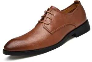 Dress Oxford for Men Lace Up Pointed Toe Derby Shoes Vegan Leather Block Heel Non Slip Low Top Rubber Sole Anti-Slip Classic
