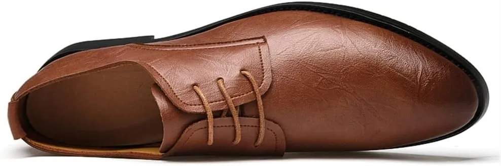 Dress Oxford for Men Lace Up Pointed Toe Derby Shoes Vegan Leather Block Heel Non Slip Low Top Rubber Sole Anti-Slip Classic