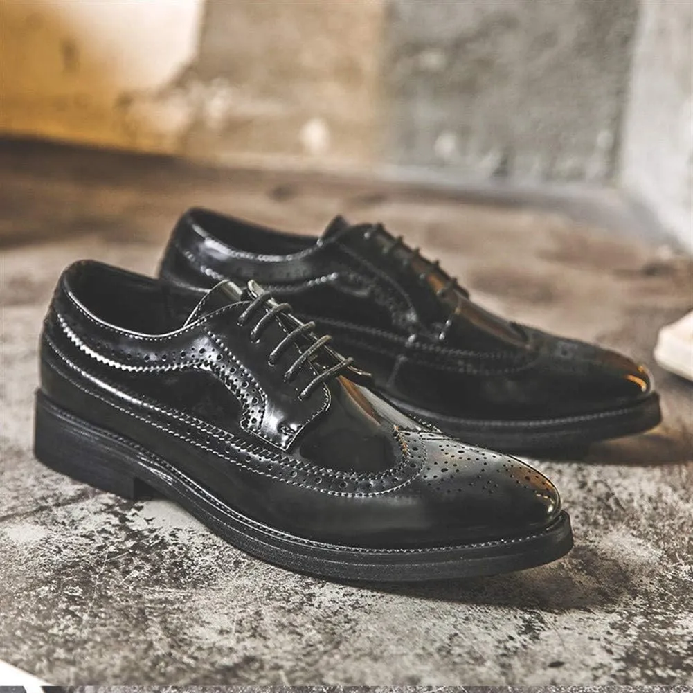 Dress Oxford for Men Lace Up Wing Tip Brogue Derby Shoes Vegan Leather Low Top Slip Resistant Anti-Slip Block Heel Prom