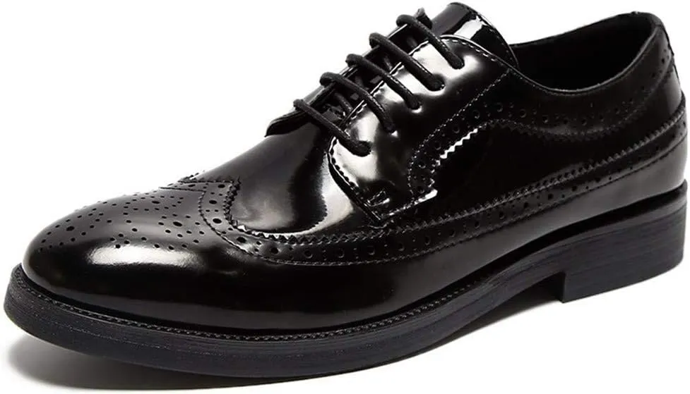 Dress Oxford for Men Lace Up Wing Tip Brogue Derby Shoes Vegan Leather Low Top Slip Resistant Anti-Slip Block Heel Prom
