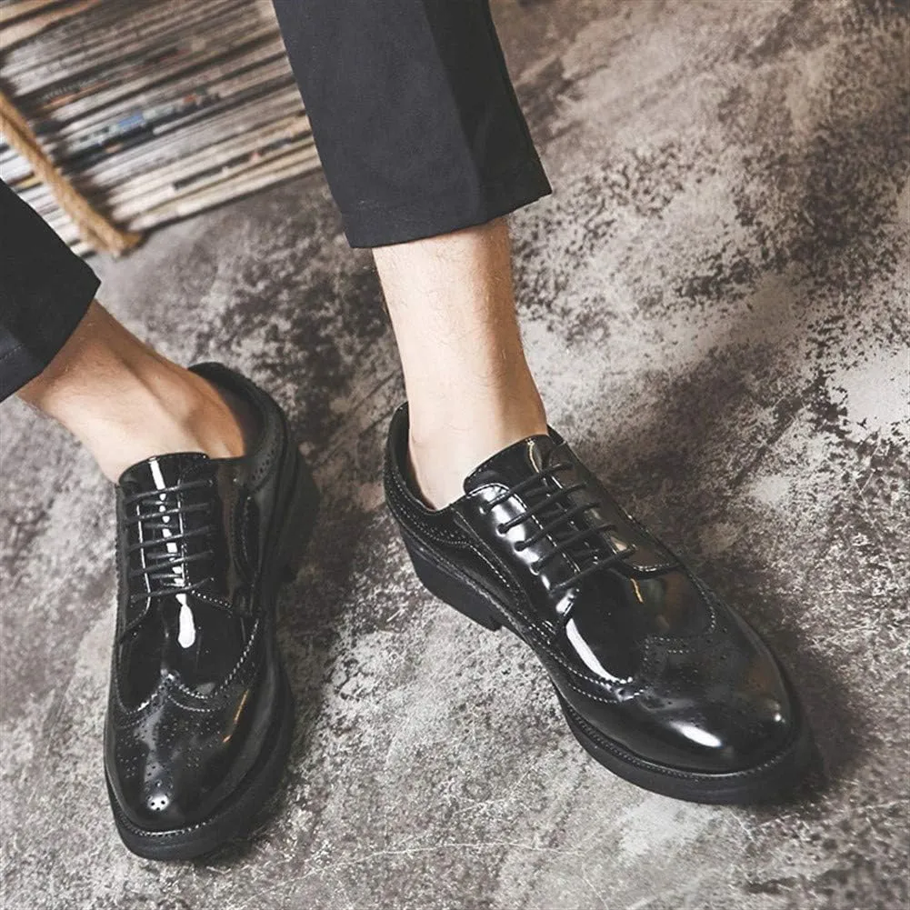 Dress Oxford for Men Lace Up Wing Tip Brogue Derby Shoes Vegan Leather Low Top Slip Resistant Anti-Slip Block Heel Prom