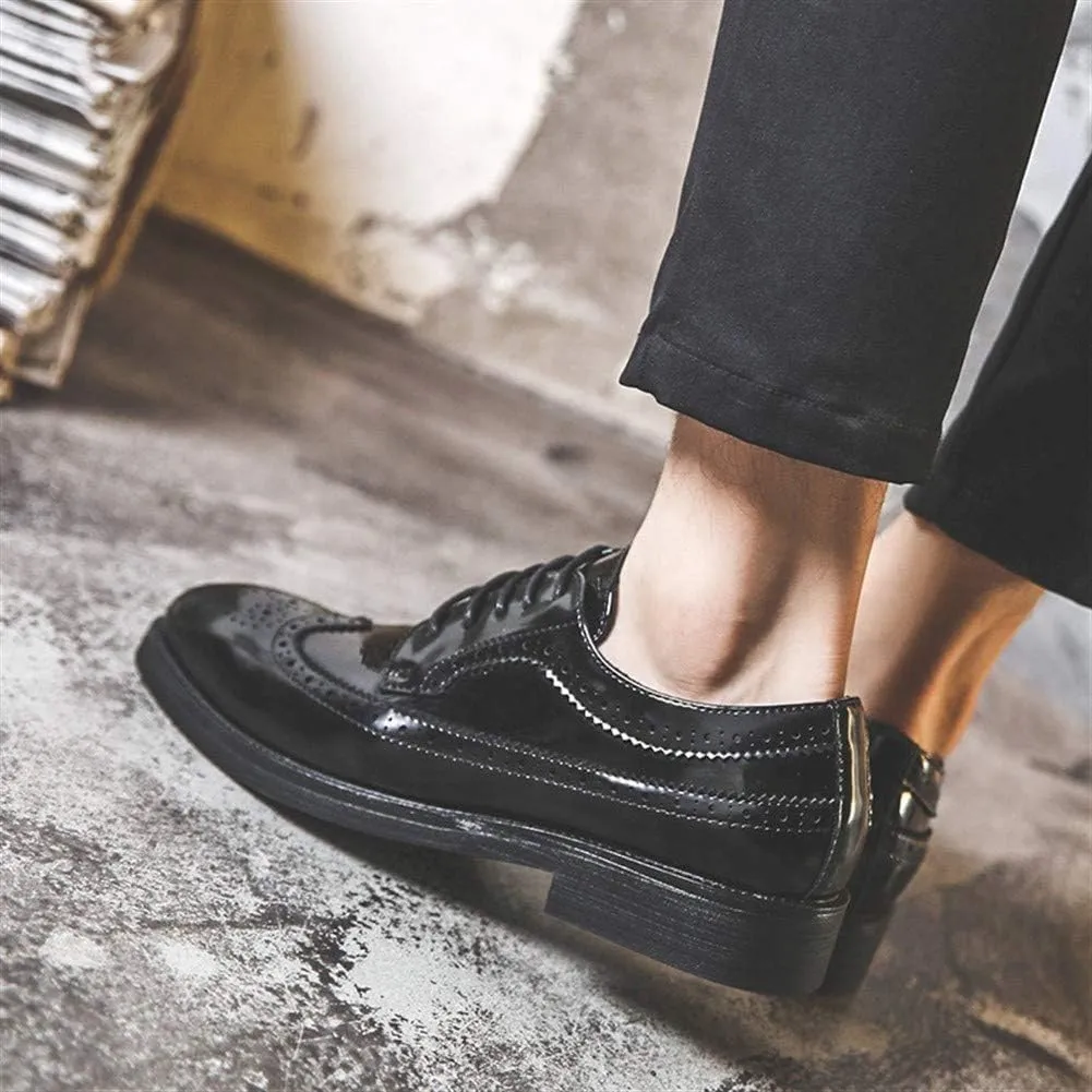 Dress Oxford for Men Lace Up Wing Tip Brogue Derby Shoes Vegan Leather Low Top Slip Resistant Anti-Slip Block Heel Prom