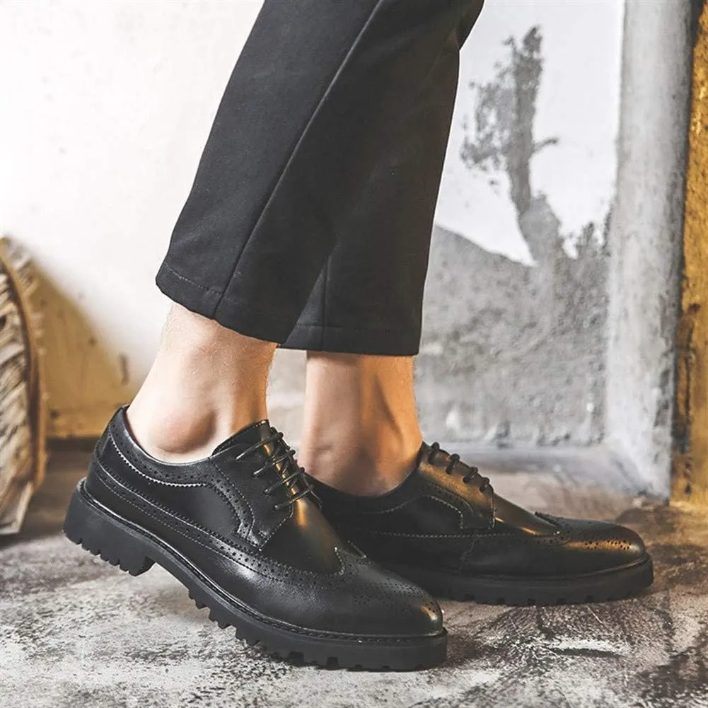 Dress Oxford for Men Lace Up Wing Tip Brogue Derby Shoes Vegan Leather Low Top Slip Resistant Anti-Slip Block Heel Prom