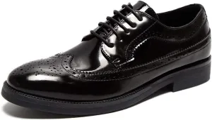 Dress Oxford for Men Lace Up Wing Tip Brogue Derby Shoes Vegan Leather Low Top Slip Resistant Anti-Slip Block Heel Prom