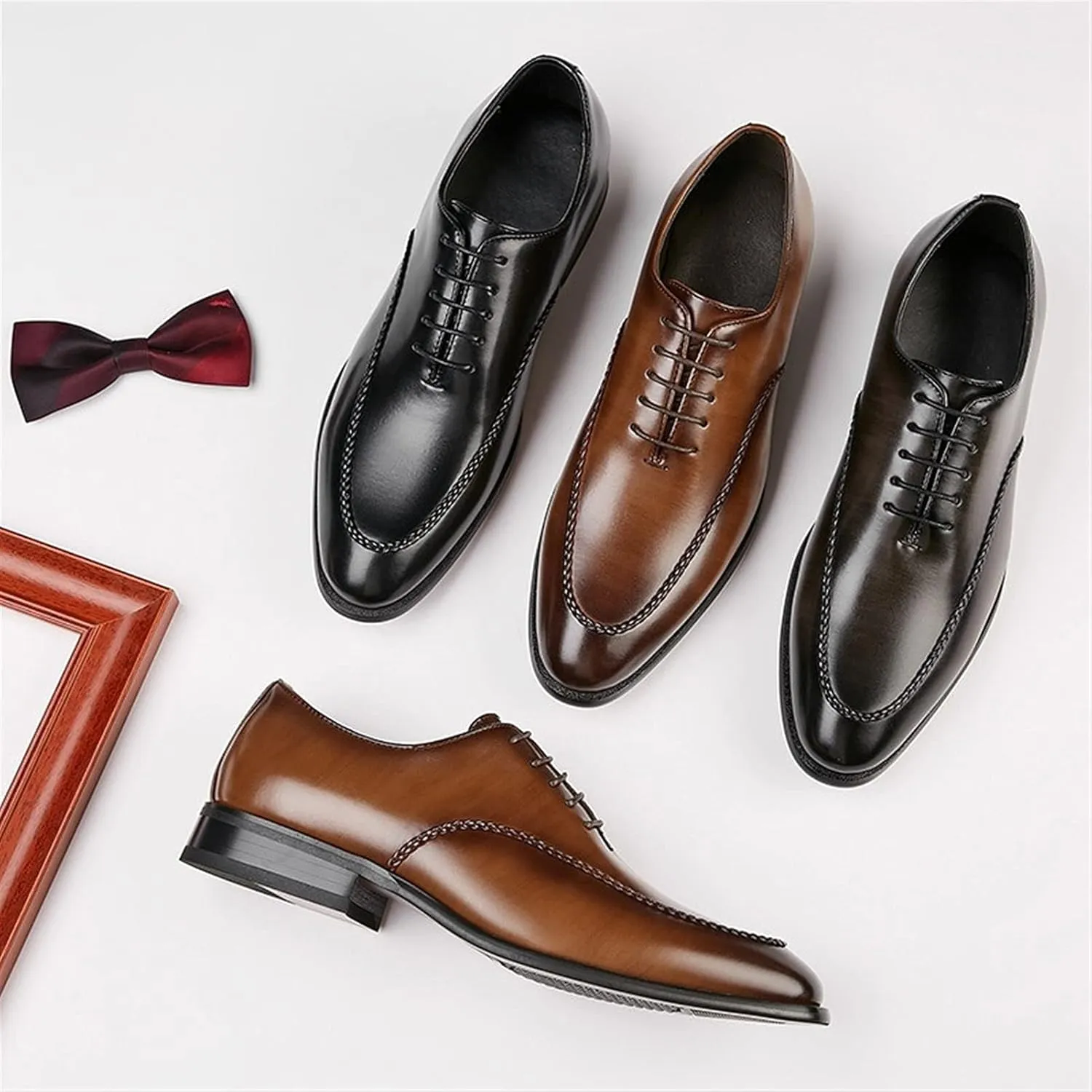 Dress Oxford Formal Shoes for Men Lace Up Apron Toe Burnished Toe Shoes Vegan Leather Anti-Slip Rubber Sole Slip Resistant Low Top Party